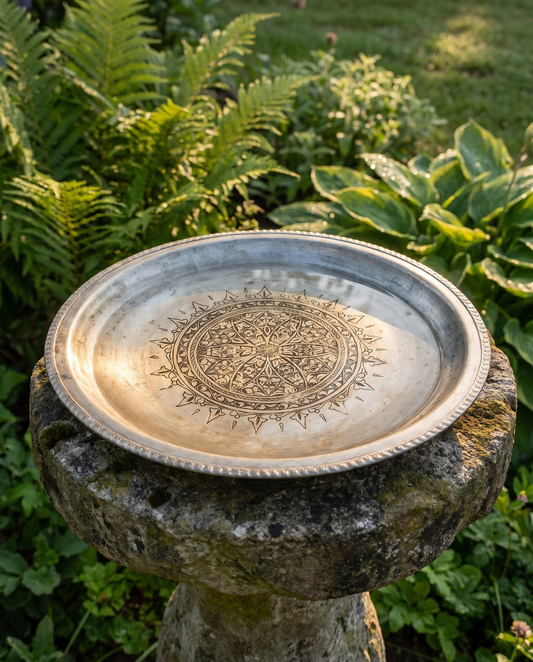 Copper Bird Bath — styled interior view