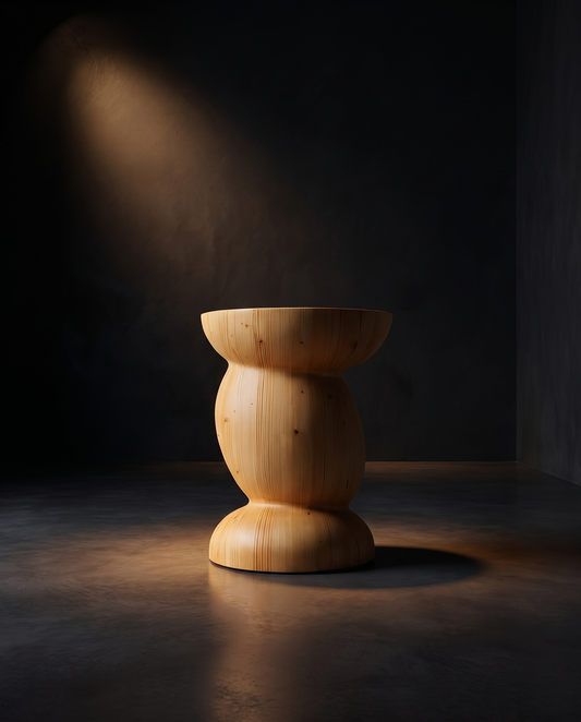 Spruce Pedestal Side Table — styled interior view
