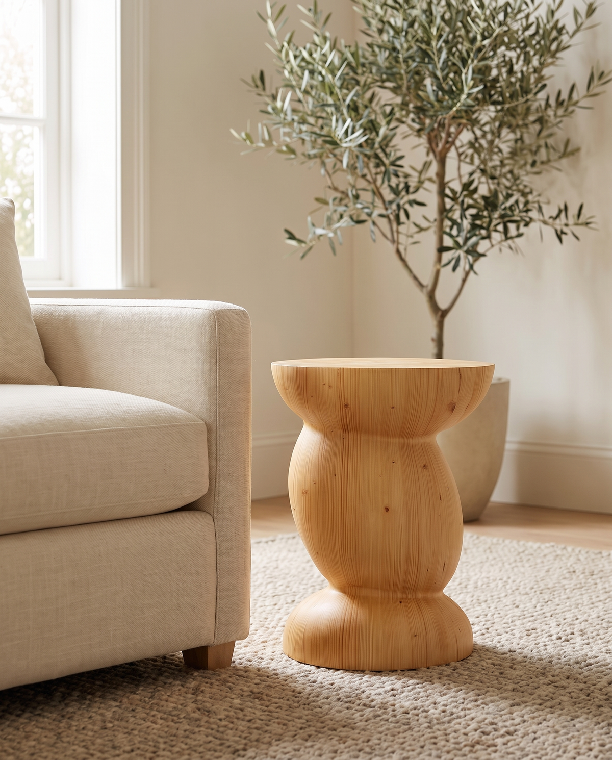 Spruce Pedestal Side Table — styled interior view