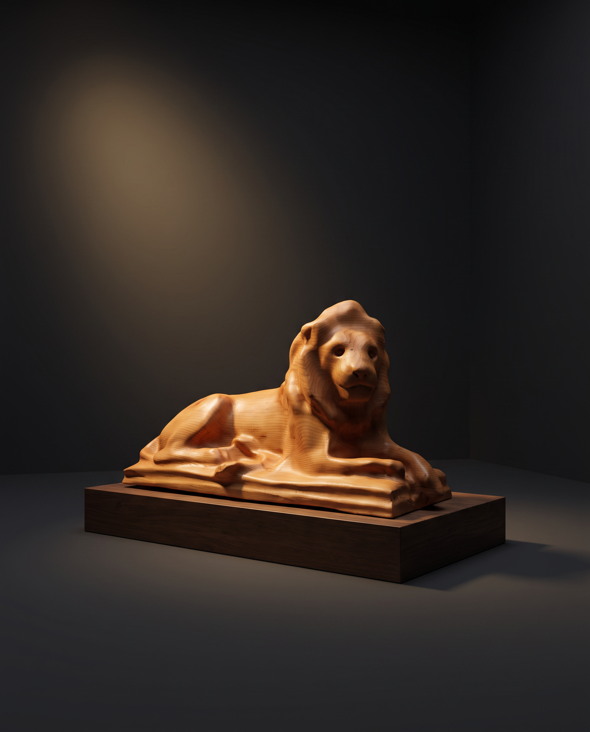 Cedar Lion Sculpture — styled interior view